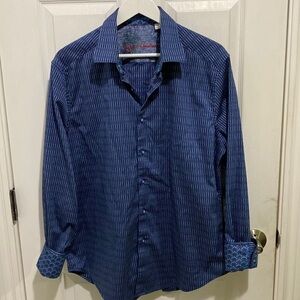 Robert Graham Blue Dress Button Down Shirt Cuffs Men’s Size Large